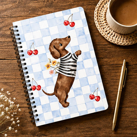 Checkered Cherry Dachshund A5 Spiral Notebook
