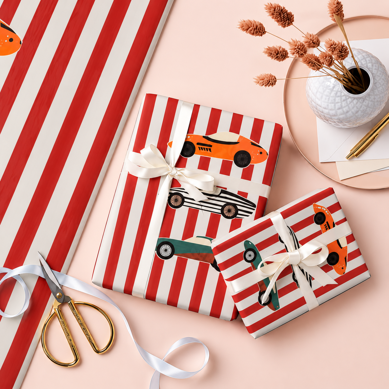 Racing Cars Striped Gift Wrapping Paper Roll