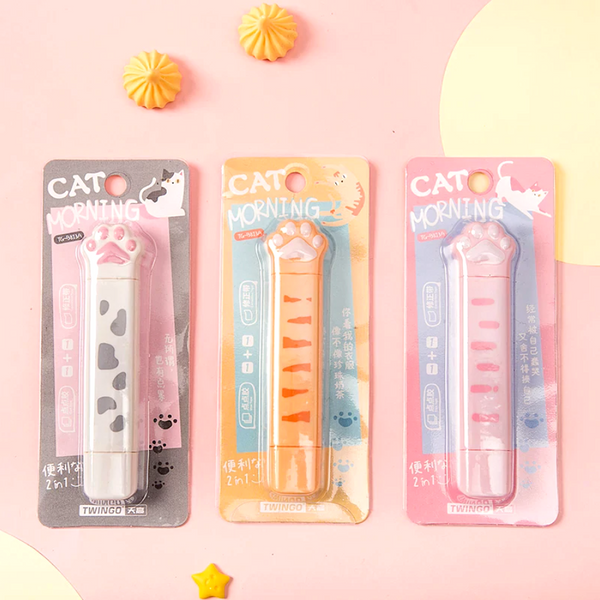 Paper Bear Shop Kawaii 2-in-1 Cat Paw Correction & Glue Tape Roller