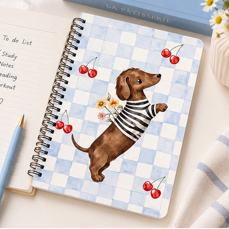 Checkered Cherry Dachshund A5 Spiral Notebook