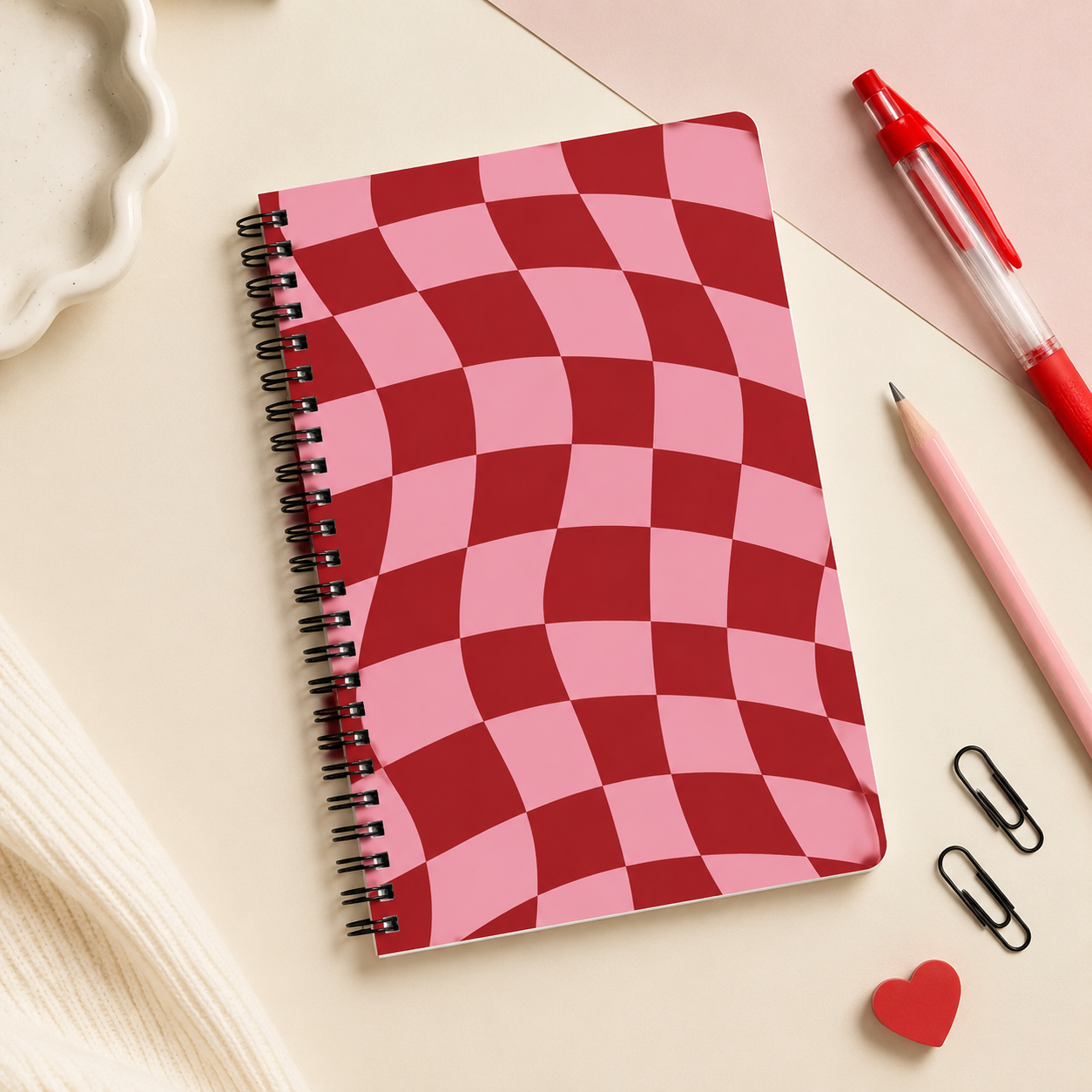 Pink Wavy Check A5 Spiral Notebook