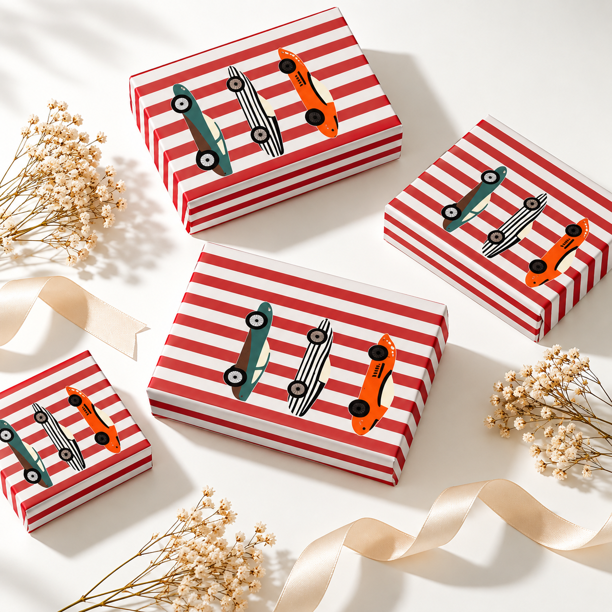 Racing Cars Striped Gift Wrapping Paper Roll