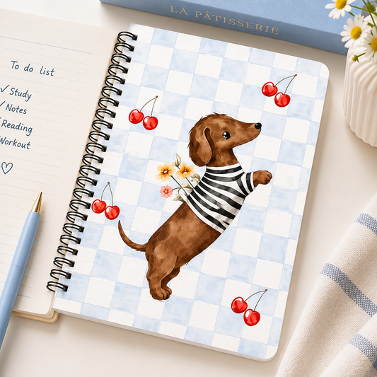 Checkered Cherry Dachshund A5 Spiral Notebook
