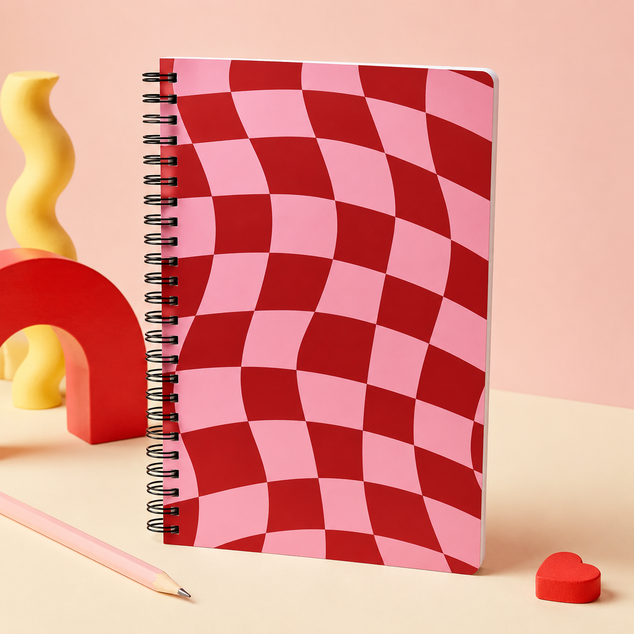 Pink Wavy Check A5 Spiral Notebook