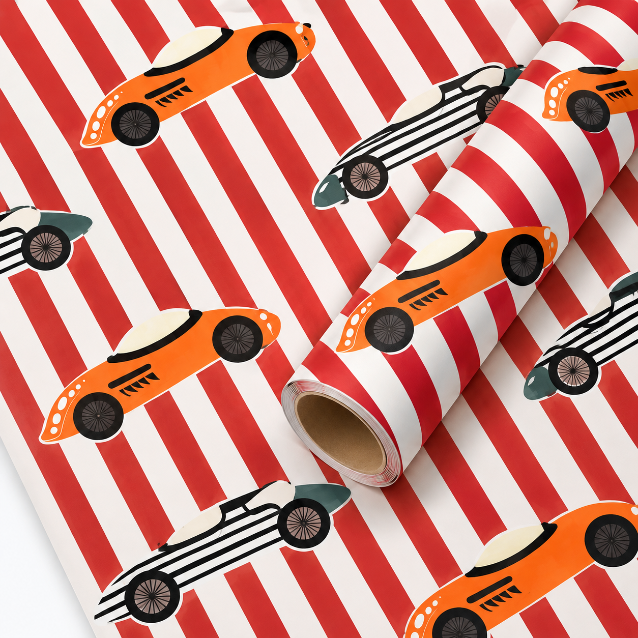 Racing Cars Striped Gift Wrapping Paper Roll