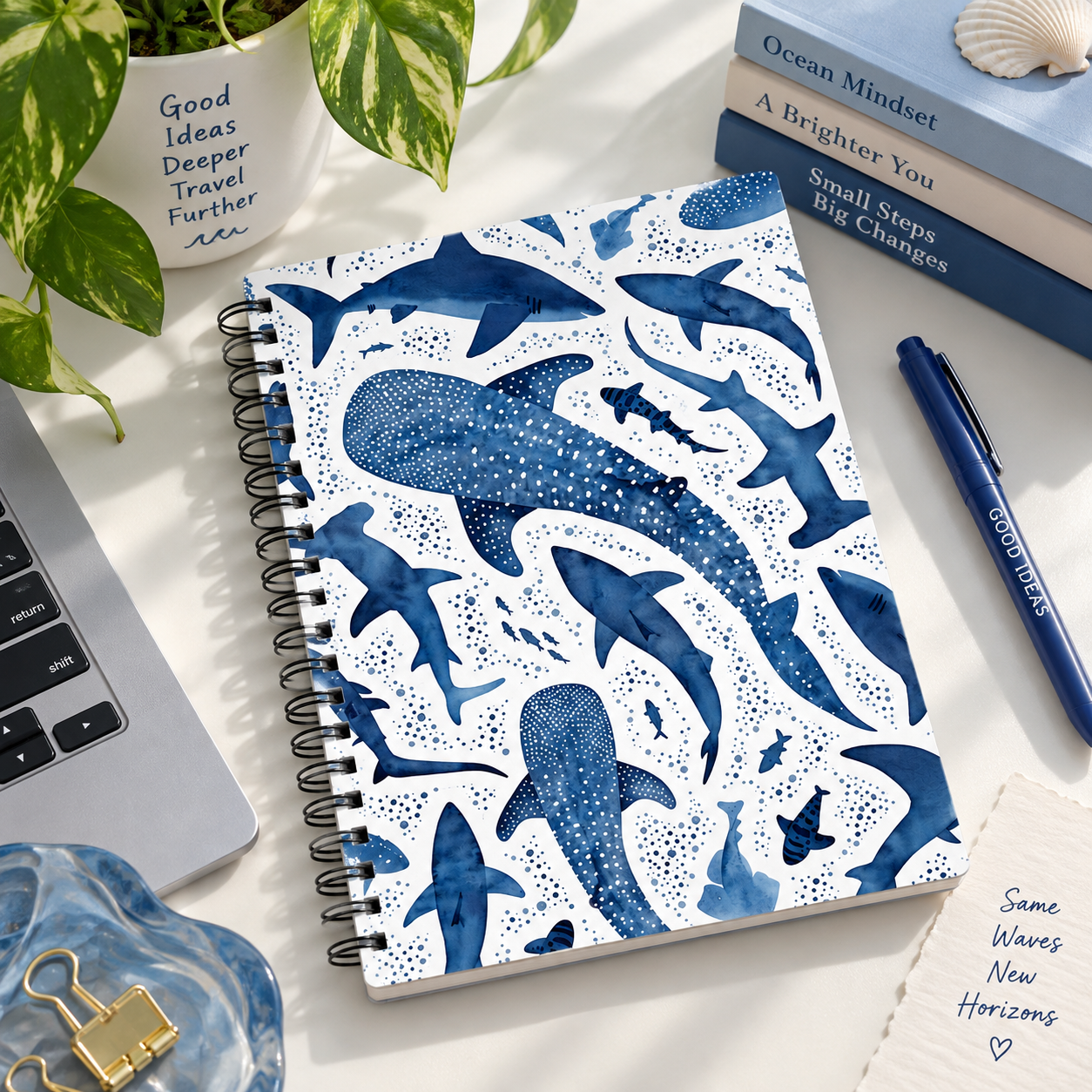 Swimming Sharks A5 Spiral Notebook