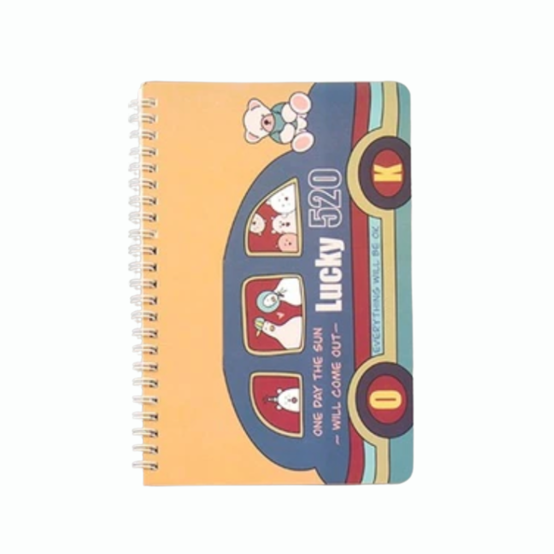 Cute Cartoon A5 Spiral Notebook (Bear Car)