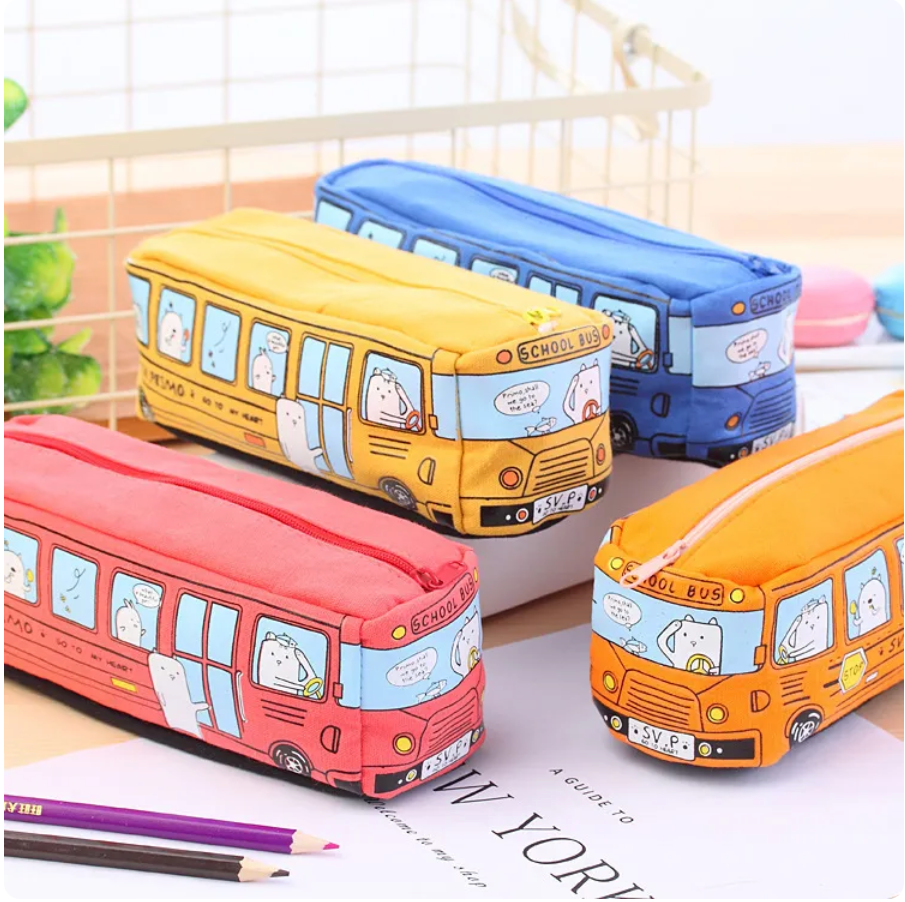 Cartoon School Bus Canvas Pencil Case (2 Colors)