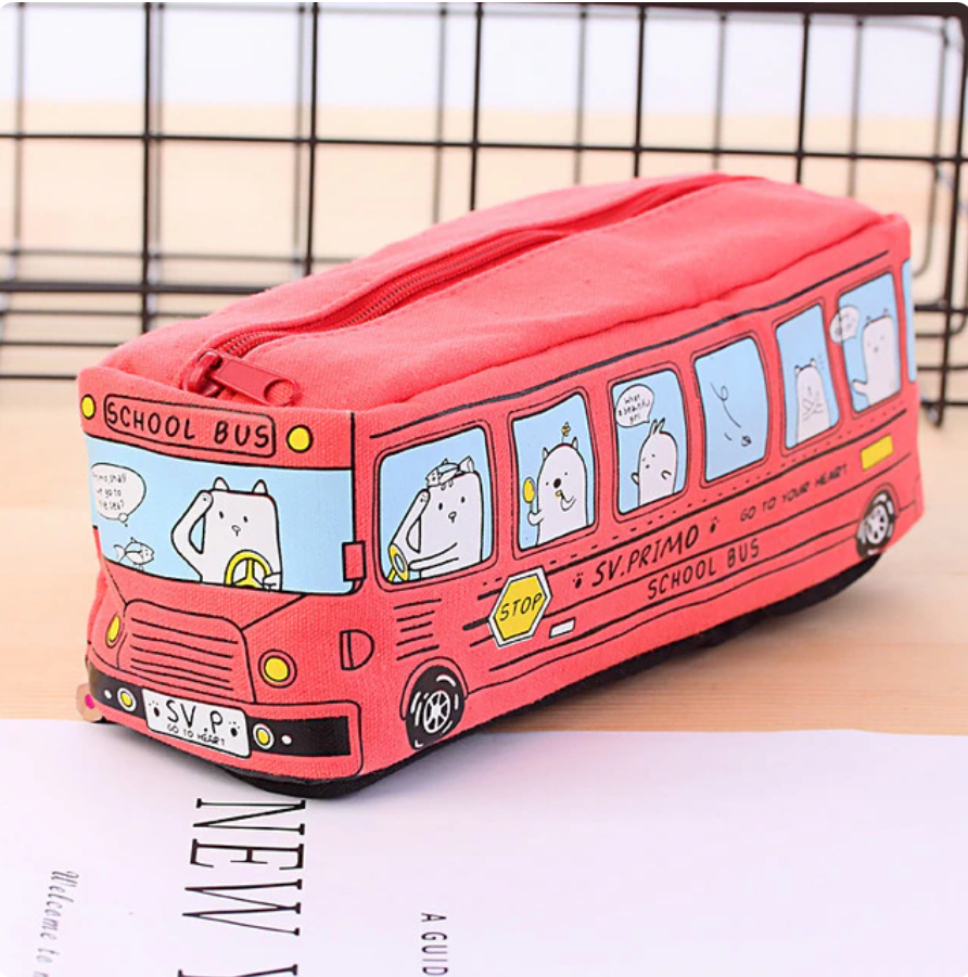 Cartoon School Bus Canvas Pencil Case (2 Colors)