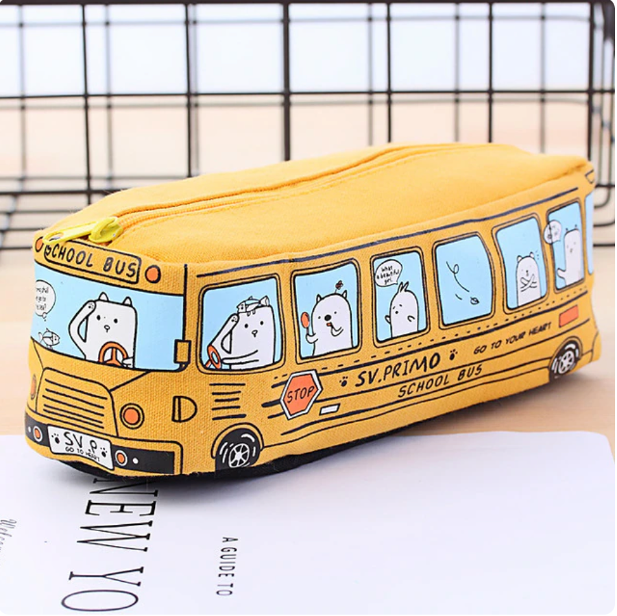 Cartoon School Bus Canvas Pencil Case (2 Colors)