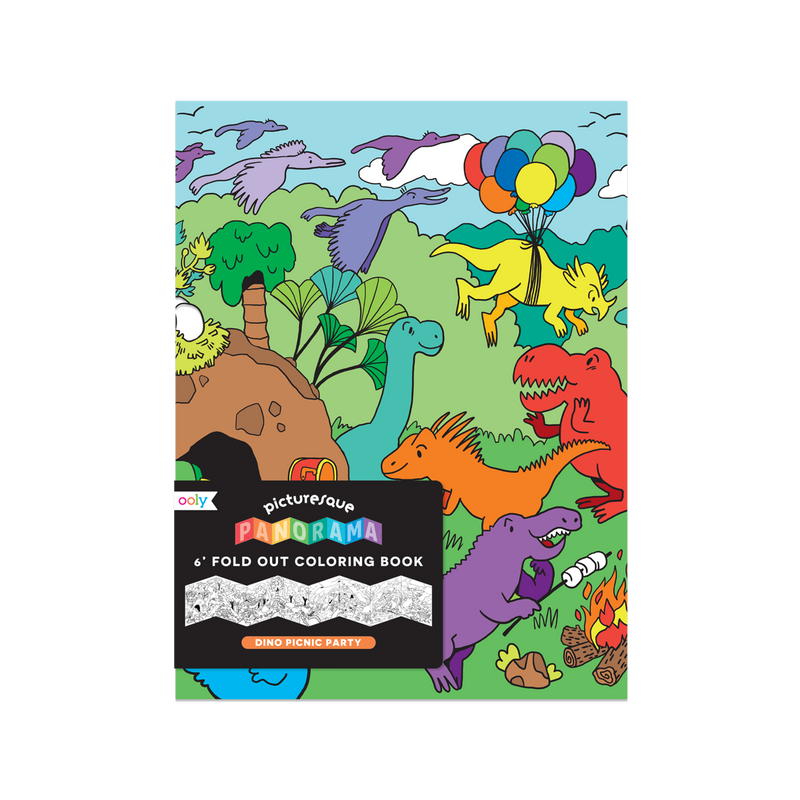 Picturesque panorama coloring book - dino picnic party