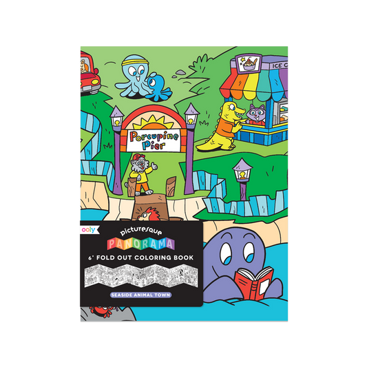 Picturesque panorama coloring book - seaside animal town