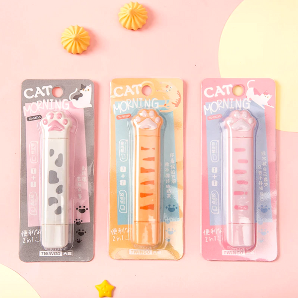 Paper Bear Shop  Kawaii 2-in-1 Cat Paw Correction & Glue Tape Roller